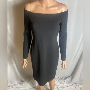 Eliza J Off Shoulder Black Sheath Dress Midi Long Sleeve Stretch Size 6P